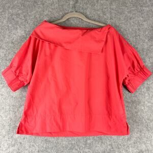 Finley Poplin‎ Top Women Medium Pink Asymmetrical Short Sleeve Cotton Minimalist